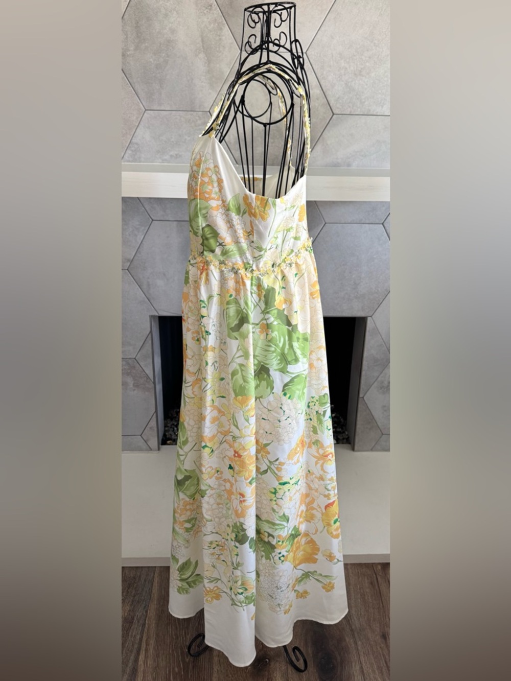 Dalia MacPhee Yellow and Green Floral Maxi Fit & Flare Sundress Women's M - Picture 2 of 15